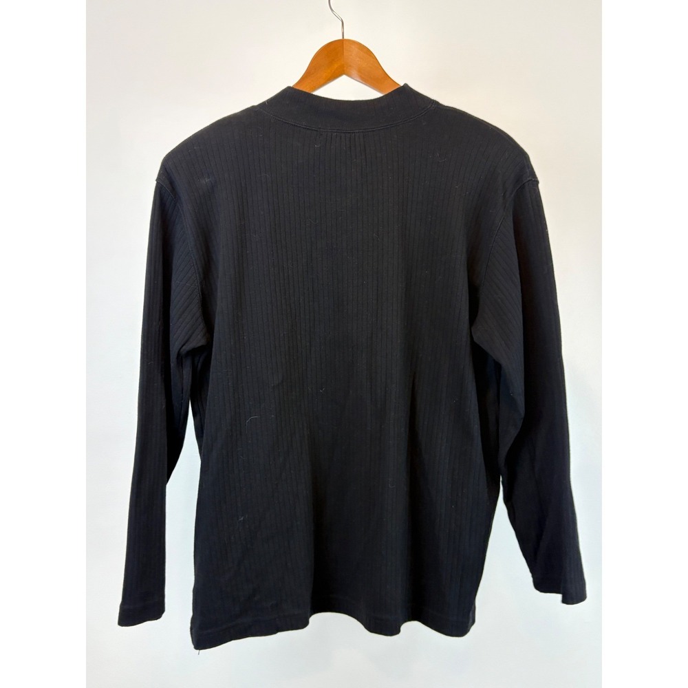 Dressbarn Ribbed Mock Neck Top Women 14/16 Black Long Sleeve Side Slit Basics - Picture 3 of 10